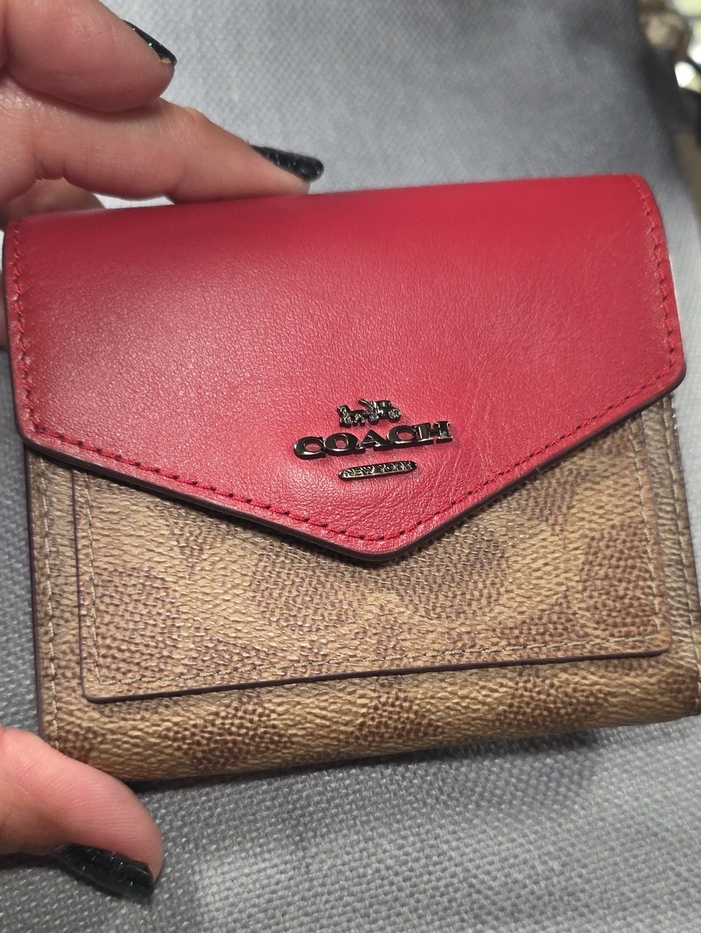 Coach Small Trifold Wallet in Red and Brown
